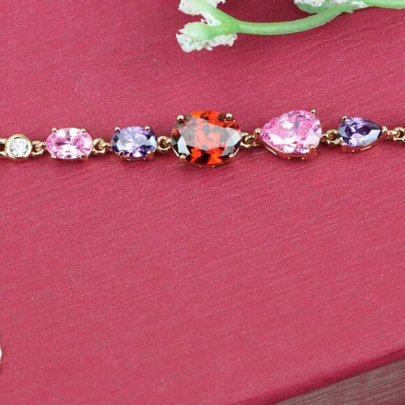 "Colorful Gemstone Rose Gold Bracelet with Sparkle Chain, XPBL0812 - Picture 11 of 12